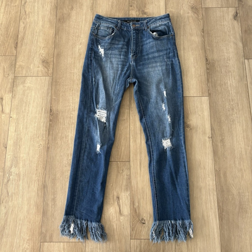 Risen Los Angeles Women's 7 / 28 Distressed Flare Jeans Raw Hem‎